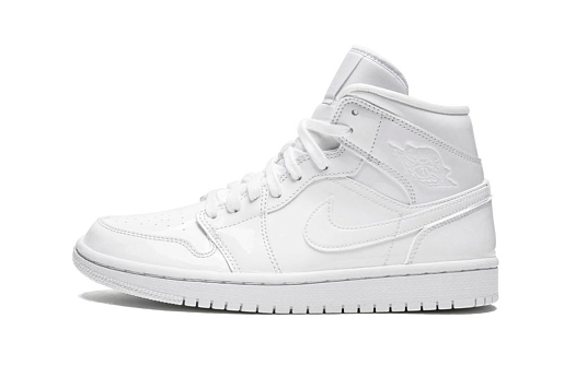 Nike Air Jordan 1 Mid Triple White Patent Swoosh (W)