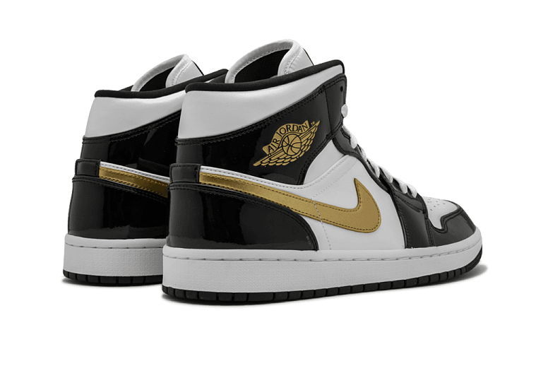 Nike Air Jordan 1 Mid Patent Black White Gold