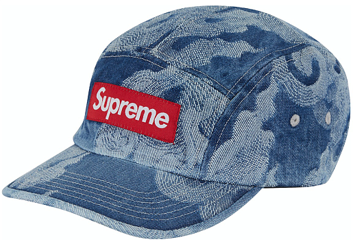 Supreme Flames Jacquard Denim Camp Cap Washed Indigo (SS23)