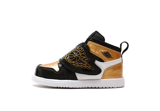Nike Air Jordan Sky Jordan 1 Mid Black Metallic Gold White Kids