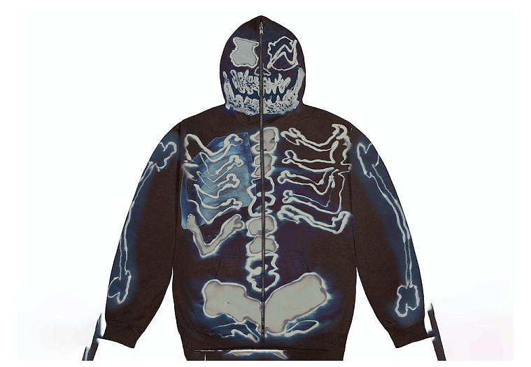 Travis Scott Cactus Jack For Fragment Skeleton Graffiti Full Zip Hoodie Multi