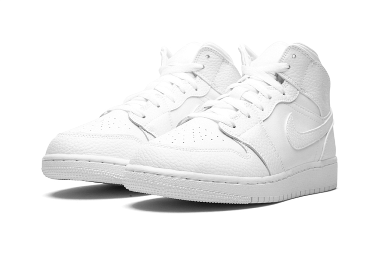 Nike Air Jordan 1 Mid Triple White (GS)