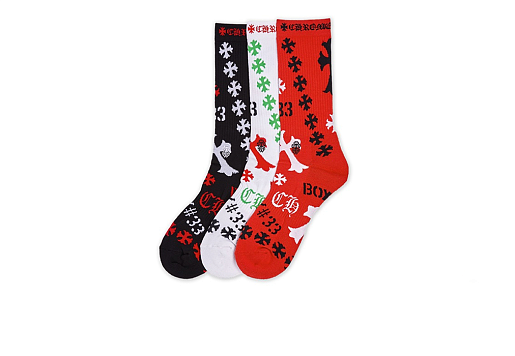 Chrome Hearts Stencil Socks (3 pack) Black/White/Red