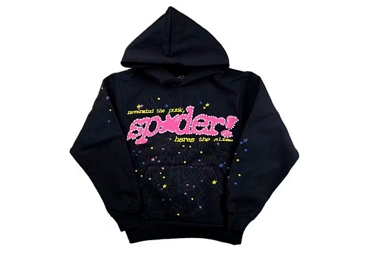 Sp5der Worldwide Black Pink Logo Hoodie