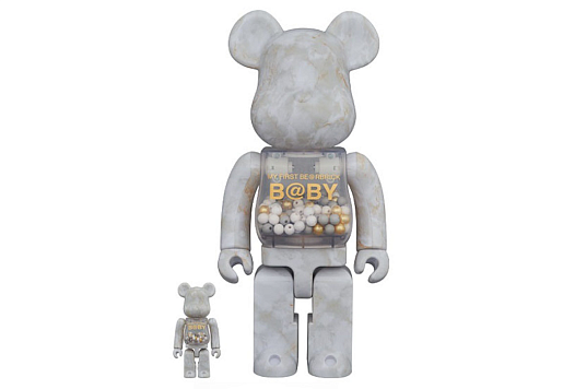 Bearbrick My First Baby Marble 100% & 400% Set White Gold
